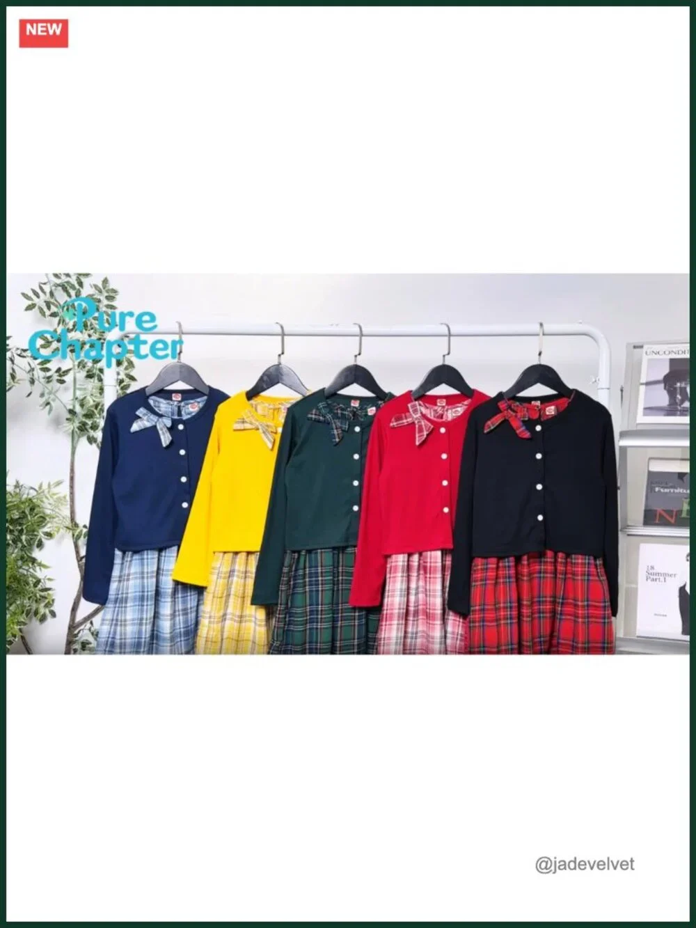 Girls Preppy Plaid Dress, Cardigan & Bow Set - 3-Piece
